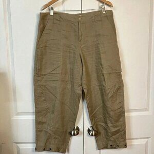 Cassis 100% Linen Tan Pant Capri Pants Neutral Trousers Crop Adjustable Cuff